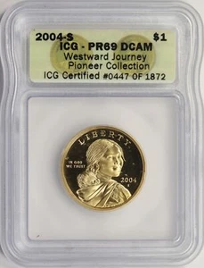 2004-S prueba Sacagawea $1 dólar ICG PR69DCAM viaje hacia el oeste - Imagen 1 de 4