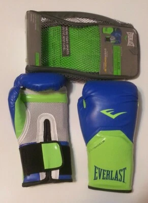 Pair 14oz Everlast Pro Style Elite Training Boxing Gloves Blue Green with Bag - Image 1 of 4