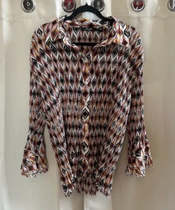 Essentials Milano Retro Top Size 1X Brown 70s Disco Pleated Crinkle Artsy 16628 - Picture 1 of 9