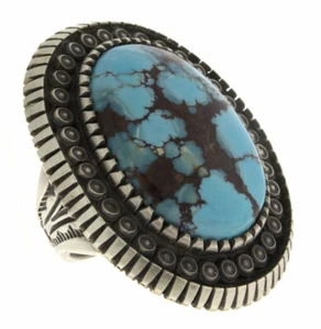 8.25 - Natural Golden Hill Turquoise Ring By Navajo Artist Calvin Martinez - Picture 1 of 4