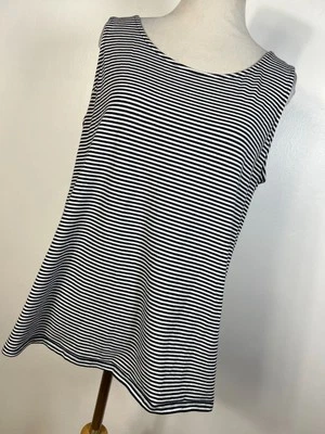 Camiseta sin mangas Jill M mediana Pima elástica negra blanca a rayas cuello redondo J8 Foto 1 de 4