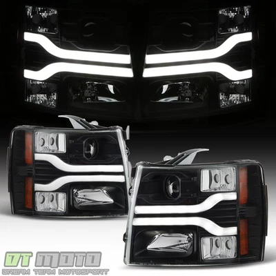 Faros proyectores negros para Chevy Silverado 2007-2013 [barra de luz LED] Foto 1 de 4