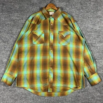 VINTAGE 60s 70s H Bar C Western Shirt Mens Size 2XL Plaid Pearl Snap Long Tail - Image 1 of 4