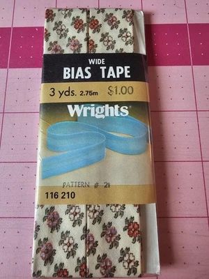 Wrights Single Fold Wide Bias Tape Beige Floral 3 Yards NIP Pattern #21 Blend - Image 1 of 3