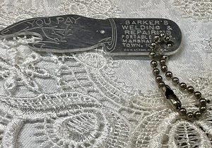 Vintage Spin To Pay Bottle Opener Barker’s Welding Marshalltown, Iowa Keychain - Picture 1 of 4