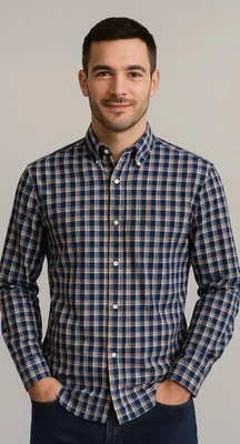 Camisa Michael Kors Para Hombres L 16 32/33 Calce Regular Manga Larga Informal Cuadros Azul Foto 1 de 4