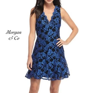 Morgan & Co Black Royal Floral Lace Open Back Sparkle Dress NWT Size 3/4 - Picture 1 of 10