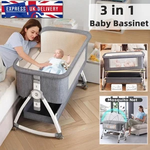 3in1 Baby Bedside Crib Sleeper Bassinet Height-adjustable Infant Newborn Cot Bed - Picture 1 of 15