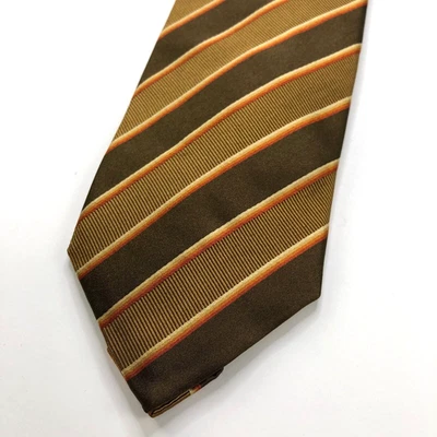 XMI Platinum Brown Yellow 100% Silk Neck Tie Men’s Striped PLS READ 3.5" /58-in - Image 1 of 4