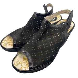 Fly London Yile Sandal Peep Toe Slingback Black Wedge Platform Size 40 - Picture 1 of 6