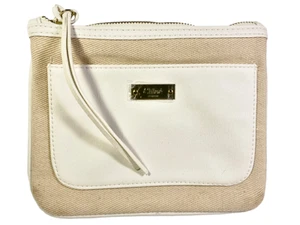CHLOE Parfum Kosmetiktasche Clutch Tasche Leder/Canvas Fronttasche Reißverschluss oben hellbraun - Bild 1 von 8