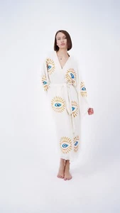 Handmade Evil Eye Boho Festival Kimono Boho Beachwear, Bathrobe - Picture 1 of 9