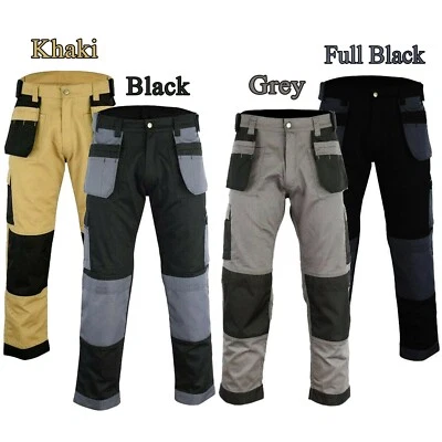 Men's Cargo Trousers Work trouser knee pad pocket Black Grey Khaki Heavy duty - Image 1 of 4