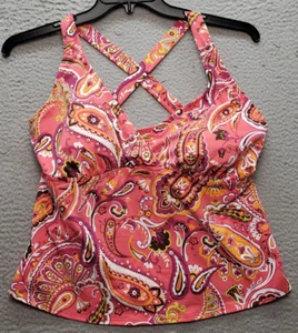 Lands' End Swimwear Tankini Women's 16W Multi Paisley Underwire Crisscross Back - Picture 1 of 7