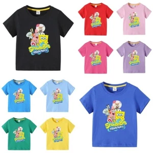 SpongeBob SquarePants Kids Boys Print Casual Short Sleeve T-Shirt Cotton Tops UK - Picture 1 of 27