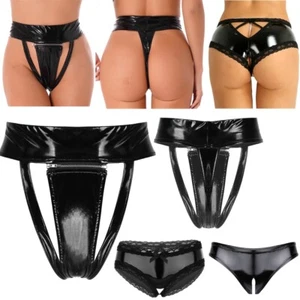 Women's Metallic PU Leather Zipper Hollow Out Briefs Knickers Lingerie Underwear - Picture 1 of 36