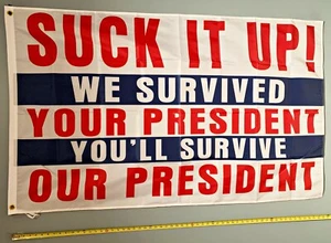 Politische FLAGGE * KOSTENLOSER VERSAND USA VERKÄUFER * Suck It Up Baby Trump Biden USA Schild 3x5' - Bild 1 von 1