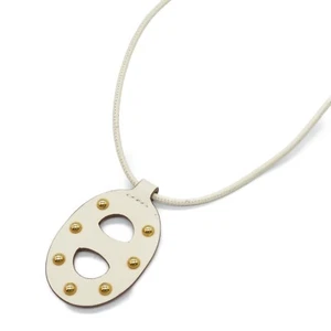 HERMES Chaine d'Ancre GM Necklace Pendant Swift leather White Used U GHW women - Picture 1 of 9
