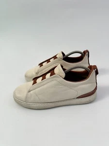 Ermenegildo Zegna White/Brown leather Triple Stitch Sneakers Size 7 UK | 8 US - Picture 1 of 9