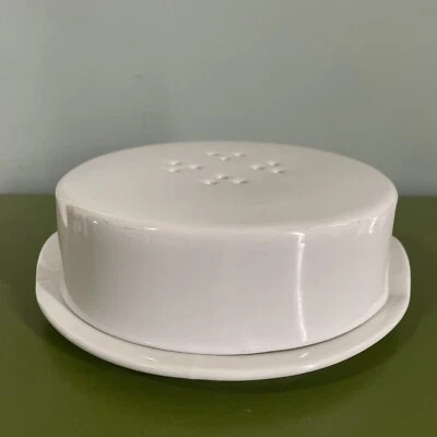 Crate and Barrel Brie Cheese Baking Dish Baker White Stoneware Ventilated Lid - Image 1 of 4