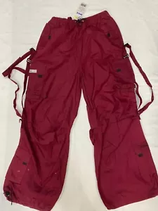 CRIMINAL DAMAGE JUNGLE BAGGY PARACHUTE PANTS VINE BURGUNDY ADULTS 90's - Picture 1 of 2