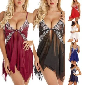 Plus Size Womens Sexy Lingerie Nightdress Lace Babydoll Robe Underwear Sleepwear - Picture 1 of 28