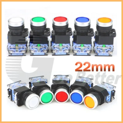 22mm Push Button Switch Momentary Latching On Off Black White Blue Green Yellow - Image 1 of 4