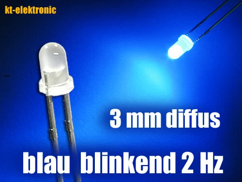 25 Stück. LED 3mm blau matt diffus blinkend ca. 2 mal pro Sekunde 1.5-2.5 Hz - Bild 1 von 1