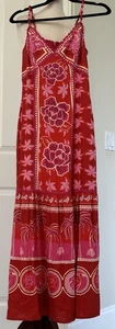 Caroline Constas rot Blumen Sommer Leinenmischung bestickt V-Ausschnitt Maxikleid XXS - Bild 1 von 23