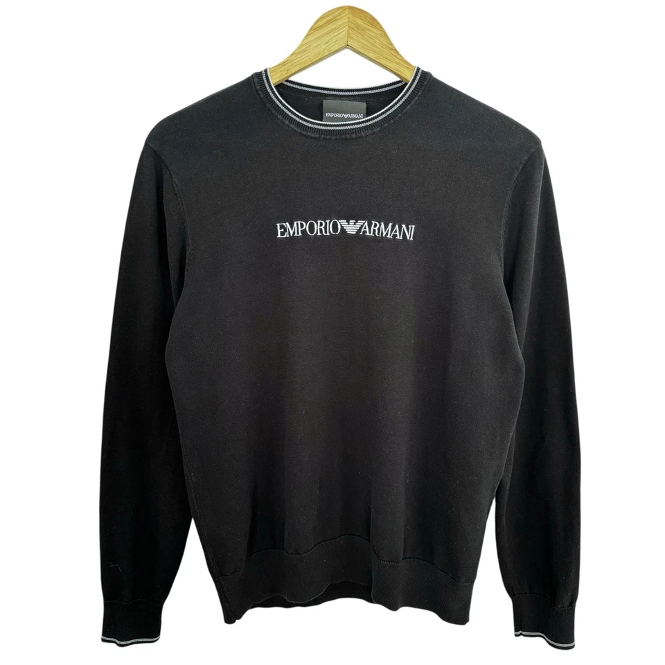 Sudadera Emporio Armani Para Hombre Cuello Redondo Pequeña Negra Logo 100% Algodón Auténtica Foto 1 de 4