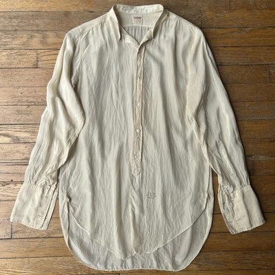 Antique Victorian/Edwardian C.19th Radium Silk Dress Shirt Thro Clo. Co. White S - Image 1 of 4