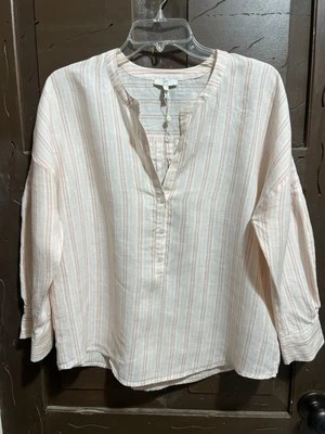 Blusa de lino Joie Bekette manga 3/4 camisa para mujer M blanca rosa a rayas nueva sin etiquetas Foto 1 de 4