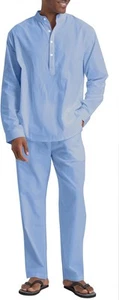 Men's Linen Sets Henley Shirts 2 Piece Vacation Outfits XX-Large, Light Blue - Picture 1 of 5
