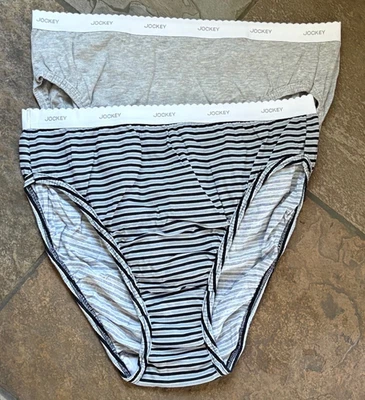 Paquete Lote de 2 Bragas Jockey 8/XL Rayas y Gris Claro Corte Francés Algodón Nuevas sin Etiquetas Foto 1 de 3