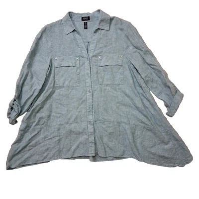 Jones NY Women Linen Blend Top Blouse Shirt Size M Blue Button Up Flowy - Image 1 of 4