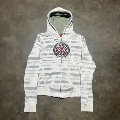 Vintage Y2k Element White/Grey Striped Grunge Zip Up Hoodie - Image 1 of 4