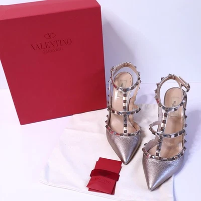 VALENTINO GARAVANI Rockstud Metallic Pumps Iron Ankle Strap Women's 41.5/US 11.5 - Image 1 of 4