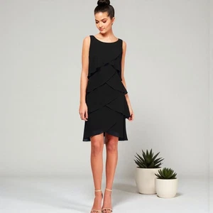 S.L. Fashions Damen Chiffon Stufen Cocktailkleid Gr. 10 Neu Schwarz - Bild 1 von 9