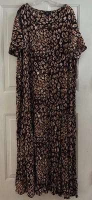 Roaman's Women's Plus Size 1X (22-24)Flutter Sleeve Crinkle Dress Maxi Brown Tan - Image 1 of 4