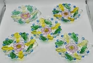 Lot of 5 Vintage Indiana Glass Wild Rose Multi Color Nappy Bowls (1940s) - Picture 1 of 9