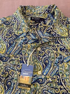 Men's CREMIEUX Blue Colors Paisley Cotton Short Sleeve Shirt Medium M NWT NEW - Picture 1 of 5
