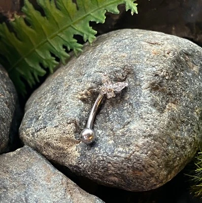 Anillo de cejas con juego de puntas circonita cúbica mariposa 16 g barra curva calibre 16 1 pieza Foto 1 de 3