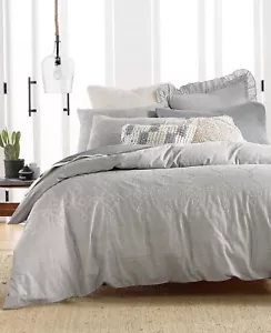 LUCKY BRAND HOME KING TILE SEED STITCH 3PC DUVET COVER SET GREY NIP MSRP $320 - Picture 1 of 4
