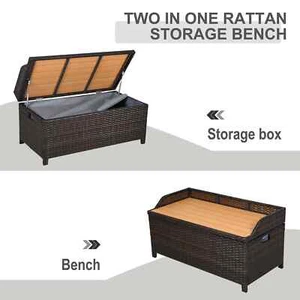 itzcominghome Garten Aufbewahrungsbank Box Braun Terrasse Rattan Korb Aufbewahrungstruhe - Bild 1 von 11