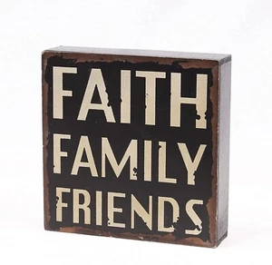 Rustic Box Sign Decor with Saying Faith Family Friends Wood Plaque Hanging Wall  - Picture 1 of 6