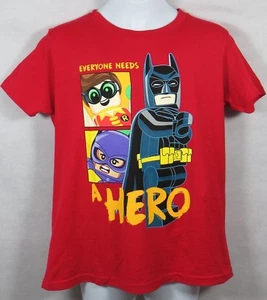LEGO BATMAN Movie Boys T-Shirt Red New Catwoman Robin Everyone Needs a Hero - Picture 1 of 4