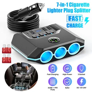 7 in 1 Auto Zigarettenanzünder Buchse 3 USB Ladegerät Splitter Steckdose Netzteil - Bild 1 von 20