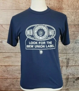 VTG 70's Look for the IBEW Union Label Electrical Workers 50/50 T-Shirt Sz M/L - Picture 1 of 7