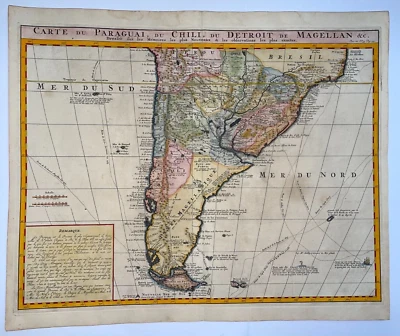 AMÉRICA DEL SUR PARAGUAY CHILE ARGENTINA 1719 HENRI CHATELAIN GRAN MAPA ANTIGUO  Foto 1 de 4