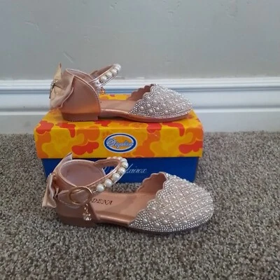 Size 11 Girls Rodena Fancy Pink  Buckle Fancy Dress Shoes with Bows and Pearls - Image 1 of 4